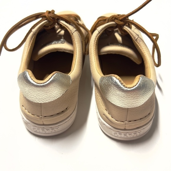 Sperry top-sider faux leather tan neutral women sz 9 gold heel accent shoes used - Picture 6 of 14